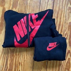 Red and black Nike zip up set